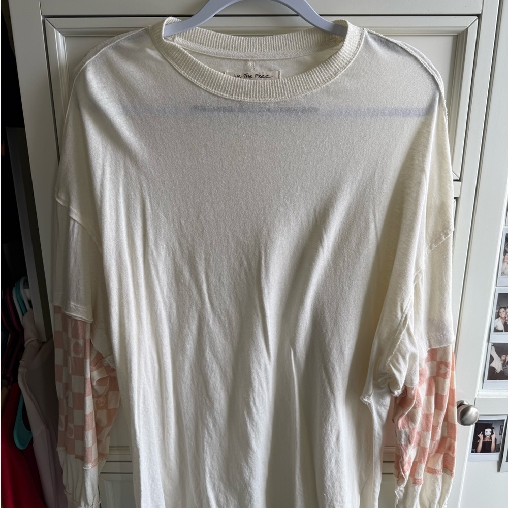 Free People Long Sleeve Shirt with Checkered Sleeves